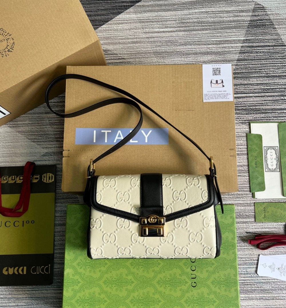 1:1 Replica Gucci Small GG Top Handle Bag White For Women, Women's Bags 17.7in/19cm GG 675791 UD9AX 9099