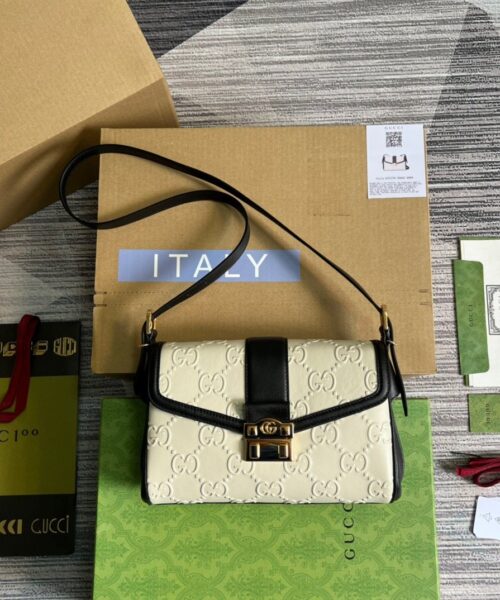 1:1 Replica Gucci Small GG Top Handle Bag White For Women, Women's Bags 17.7in/19cm GG ‎675791 UD9AX 9099