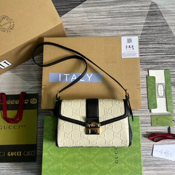 1:1 Replica Gucci Small GG Top Handle Bag White For Women, Women's Bags 17.7in/19cm GG ‎675791 UD9AX 9099