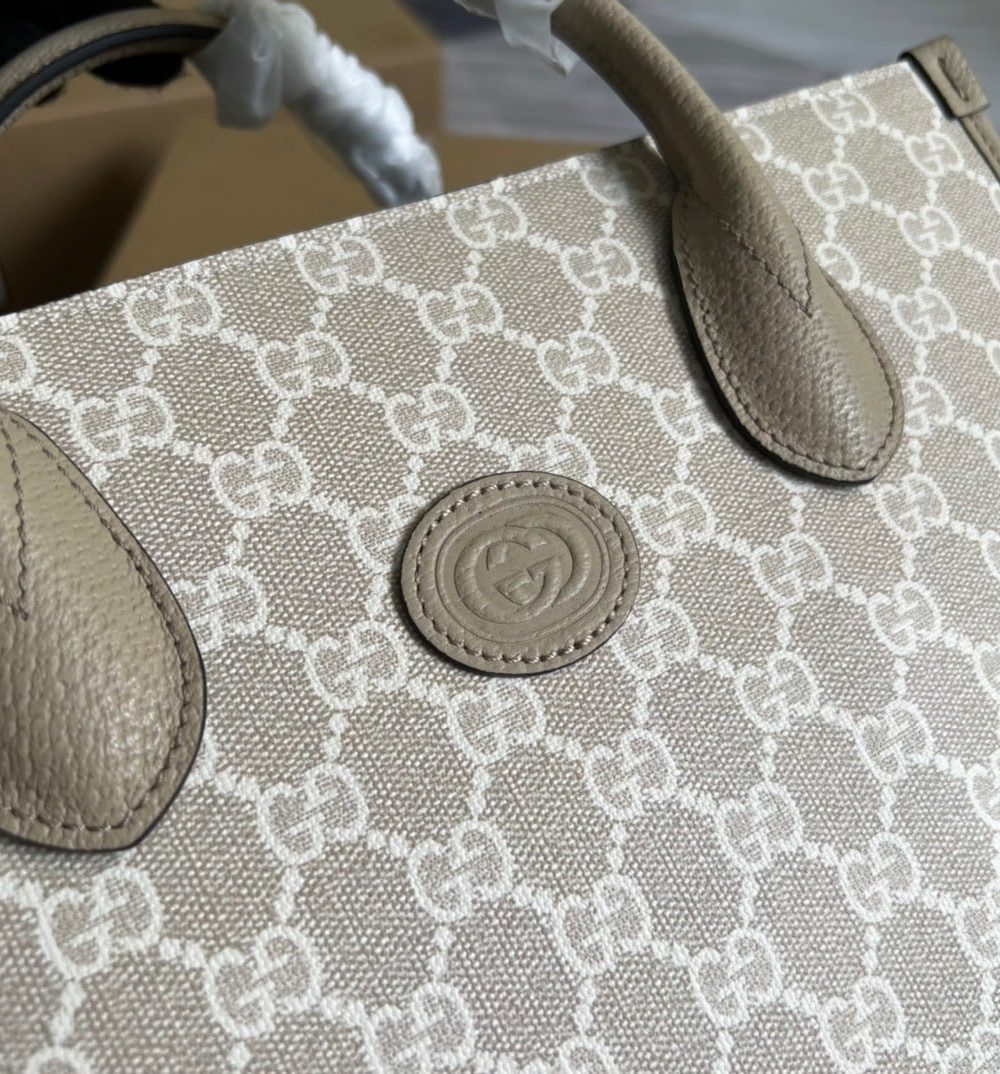 1:1 Replica Gucci Small Tote Bag With Interlocking G Beige For Women, Women's Bags 12.2in/31cm GG ‎659983 UULBT 9683