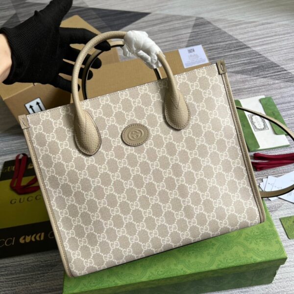 1:1 Replica Gucci Small Tote Bag With Interlocking G Beige For Women, Women's Bags 12.2in/31cm GG ‎659983 UULBT 9683