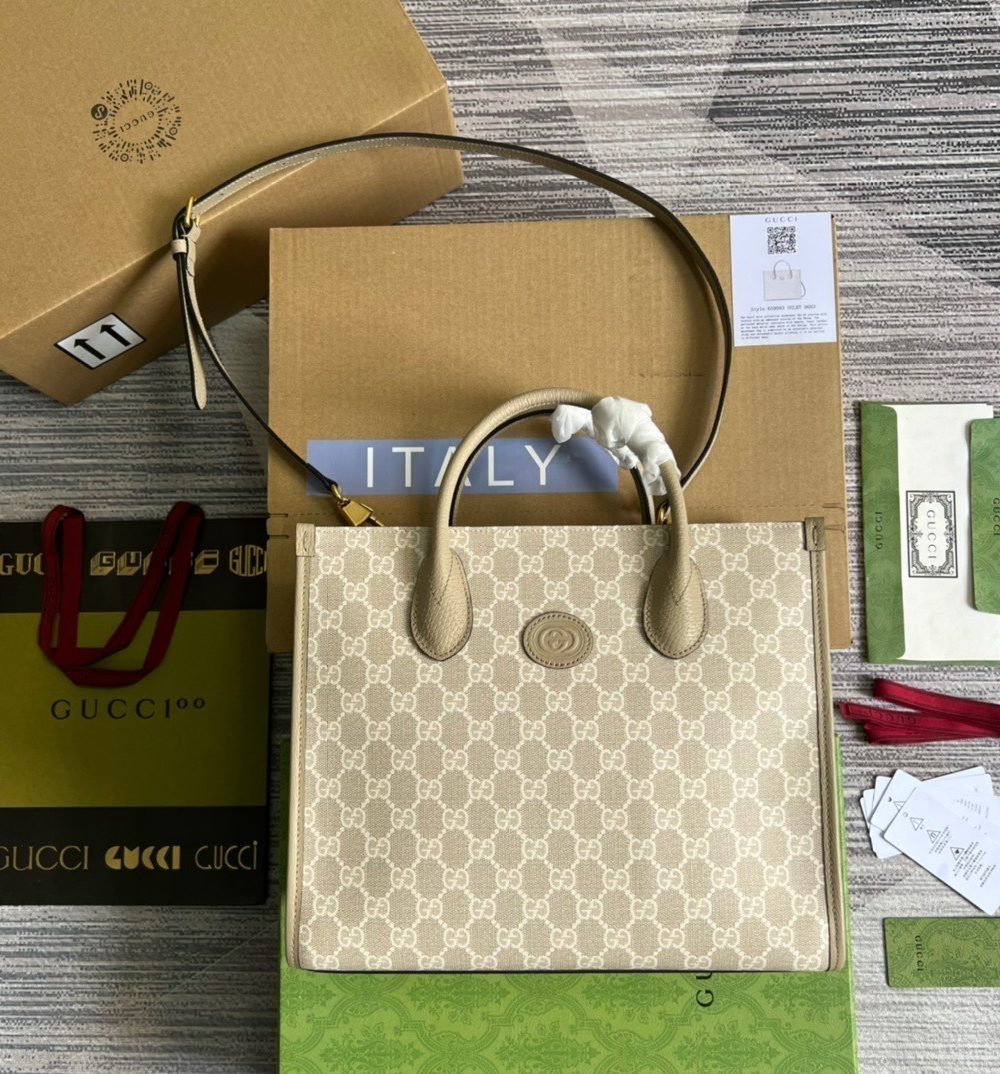 1:1 Replica Gucci Small Tote Bag With Interlocking G Beige For Women, Women's Bags 12.2in/31cm GG 659983 UULBT 9683