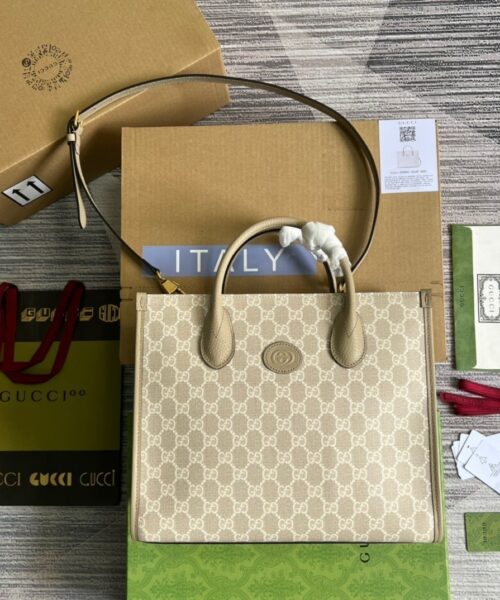 1:1 Replica Gucci Small Tote Bag With Interlocking G Beige For Women, Women's Bags 12.2in/31cm GG ‎659983 UULBT 9683