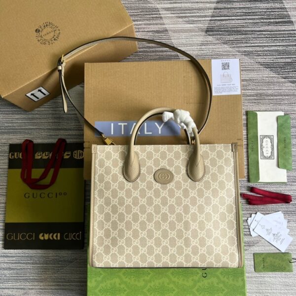1:1 Replica Gucci Small Tote Bag With Interlocking G Beige For Women, Women's Bags 12.2in/31cm GG ‎659983 UULBT 9683