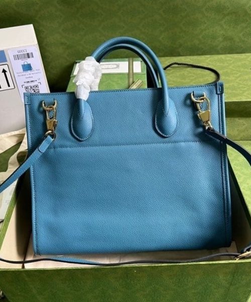 1:1 Replica Gucci Small tote With Gucci Logo Blue For Women 12.4in/31.5cm GG 674822 0E8IG 4432