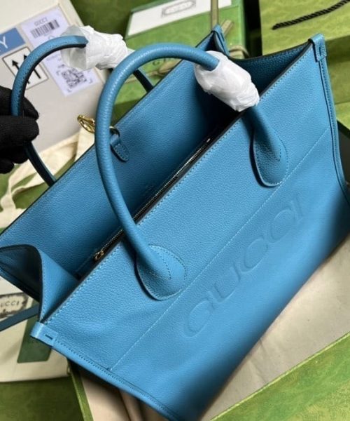 1:1 Replica Gucci Small tote With Gucci Logo Blue For Women 12.4in/31.5cm GG 674822 0E8IG 4432