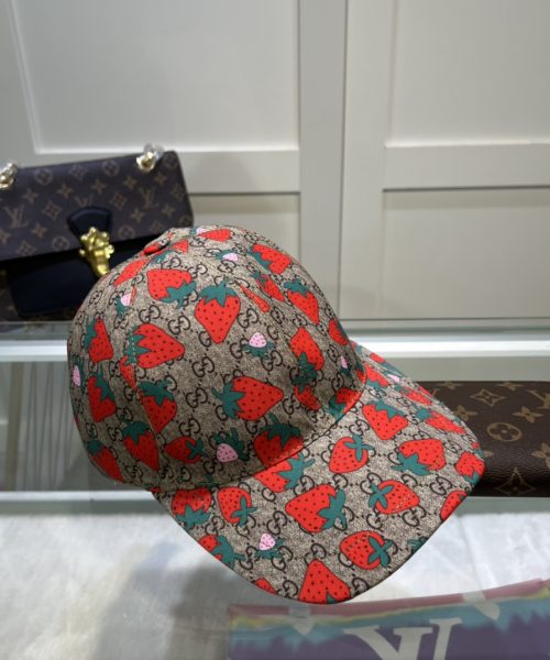 Gucci Strawberry Supreme Baseball Hat Grey GG Hat