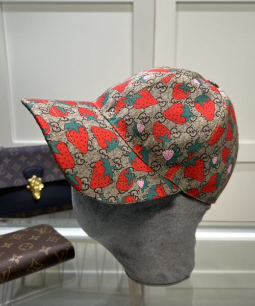 Gucci Strawberry Supreme Baseball Hat Grey GG Hat