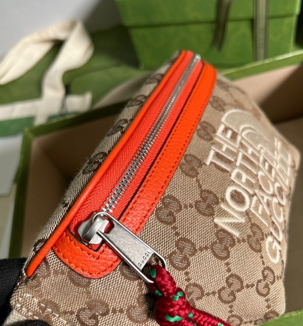 1:1 Replica Gucci The North Face x Gucci Belt Bag Beige And Ebony Original GG Canvas For Women 8.7in/22cm 650299 GY5UN 8895