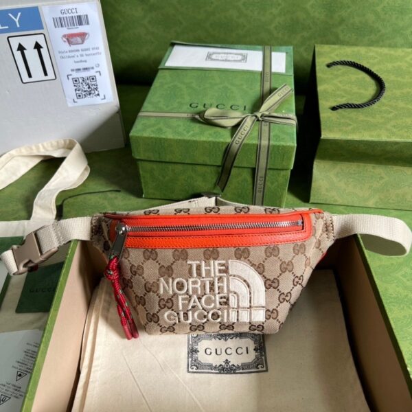 1:1 Replica Gucci The North Face x Gucci Belt Bag Beige And Ebony Original GG Canvas For Women 8.7in/22cm 650299 GY5UN 8895