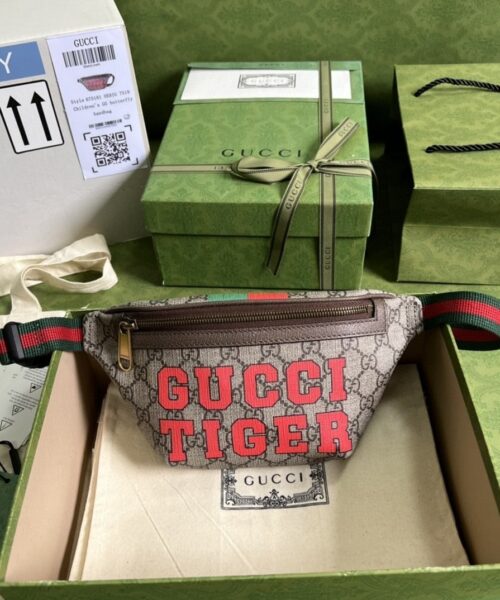 1:1 Replica Gucci Tiger GG Belt Bag Beige And Ebony GG Supreme Canvas For Women And Men  6in/16cm 675181 US7DC 9395