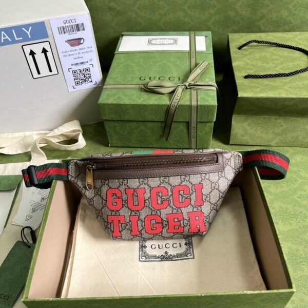 1:1 Replica Gucci Tiger GG Belt Bag Beige And Ebony GG Supreme Canvas For Women And Men  6in/16cm 675181 US7DC 9395
