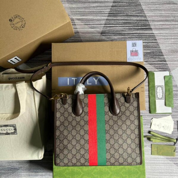 1:1 Replica Gucci Tiger GG Medium Tote Bag Beige And Ebony GG Supreme Canvas Brown For Women 14.8in/37.6cm GG 687827 US7EC 9396