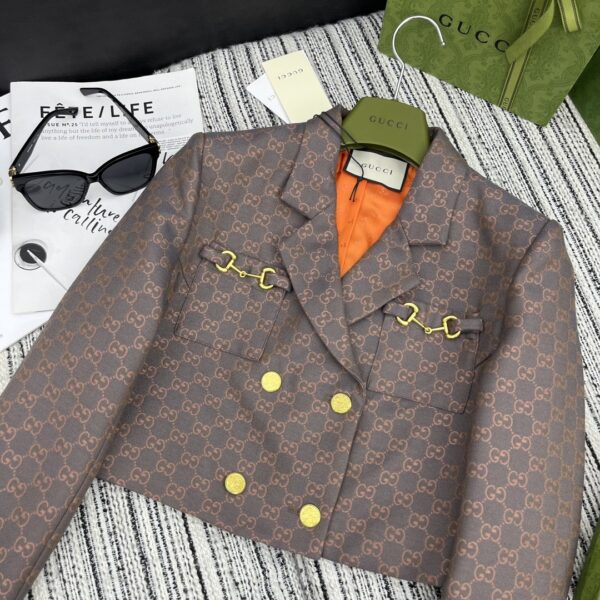 Gucci Vest Short Patterned Neck Tym Brown For Women