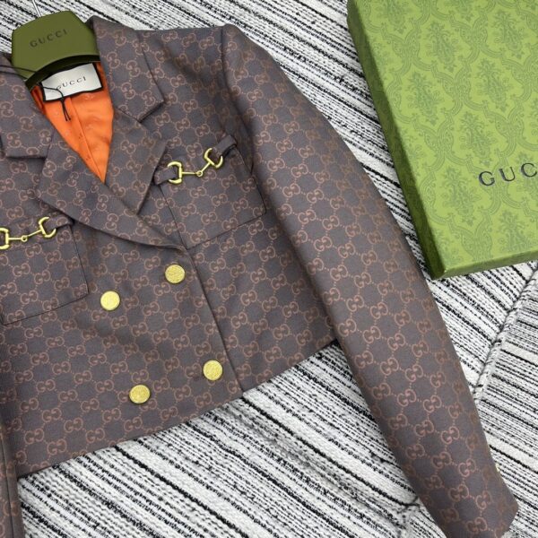 Gucci Vest Short Patterned Neck Tym Brown For Women