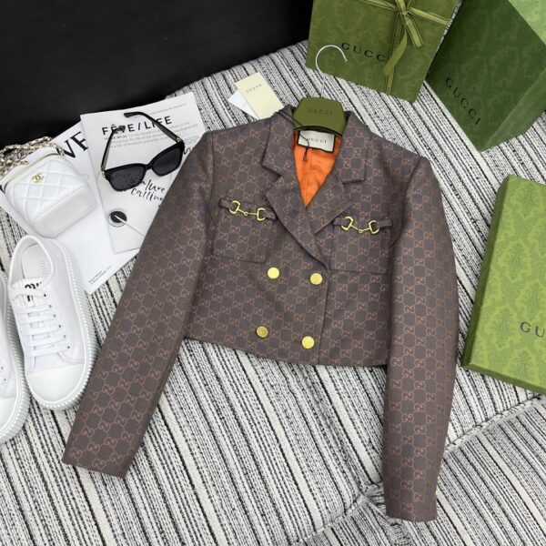 Gucci Vest Short Patterned Neck Tym Brown For Women