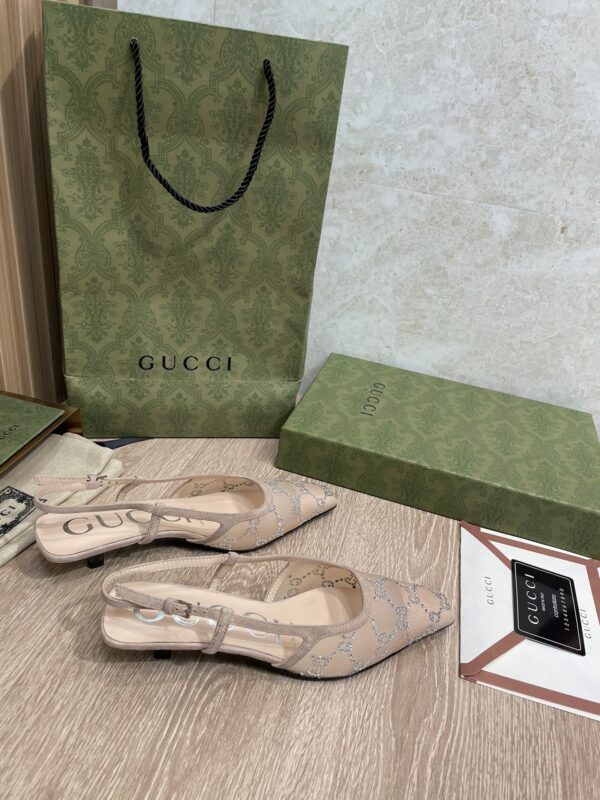 Gucci Women's GG lingback Pump By Rose Mesh With GG Crystals Brown For Women GG ‎674668 F13A0 9960