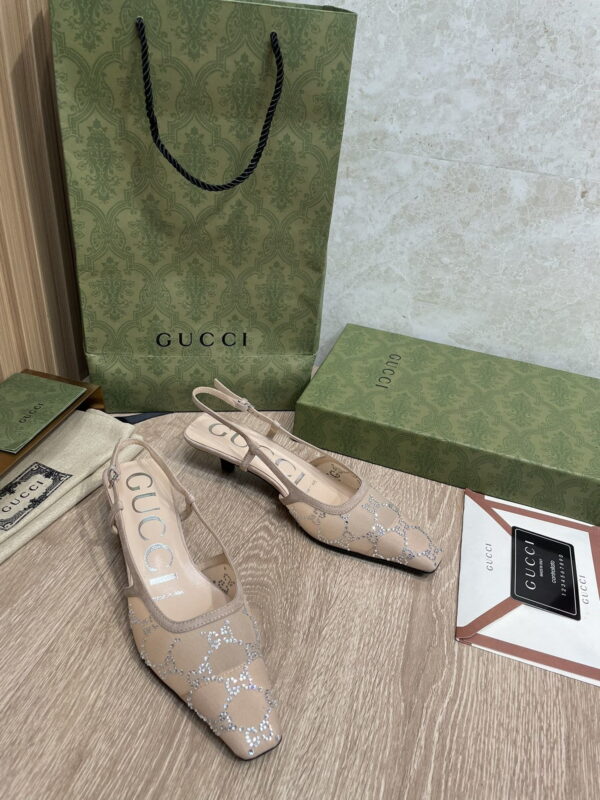 Gucci Women's GG lingback Pump By Rose Mesh With GG Crystals Brown For Women GG ‎674668 F13A0 9960