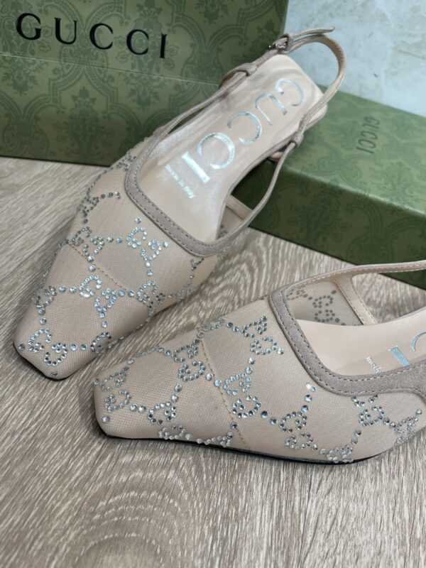Gucci Women's GG lingback Pump By Rose Mesh With GG Crystals Brown For Women GG ‎674668 F13A0 9960