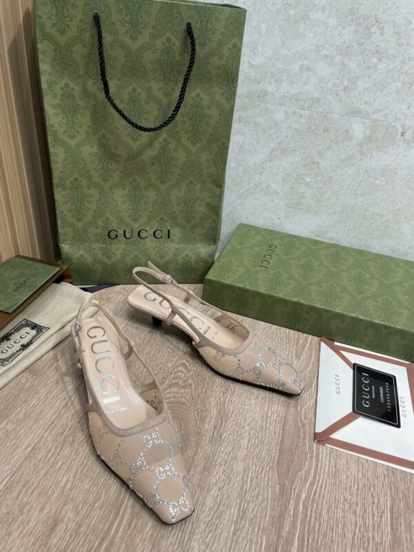 Gucci Women's GG lingback Pump By Rose Mesh With GG Crystals Brown For Women GG ‎674668 F13A0 9960