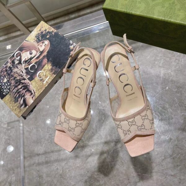 Gucci Women's GG Slingback Mid-Heel Pump Beige For Women GG