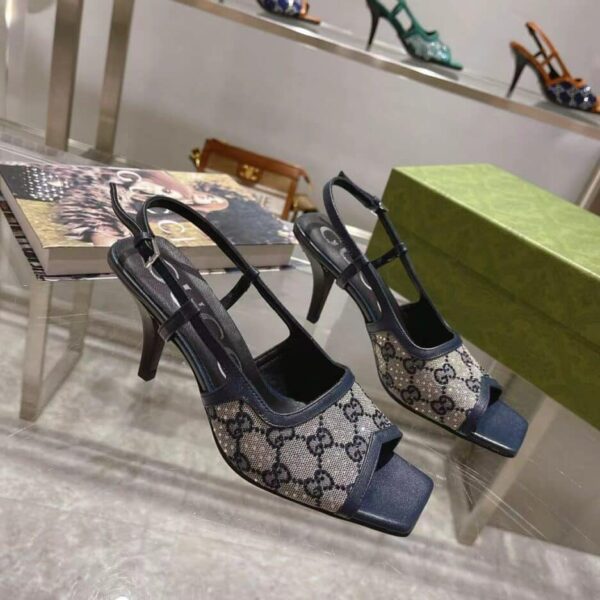 Gucci Women's GG Slingback Mid-Heel Pump Black For Women GG