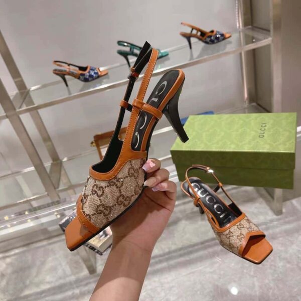 Gucci Women's GG Slingback Mid-Heel Pump Orange For Women GG
