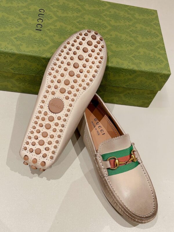 Gucci Women's Horsebit Driver With Web Distressed Beige
