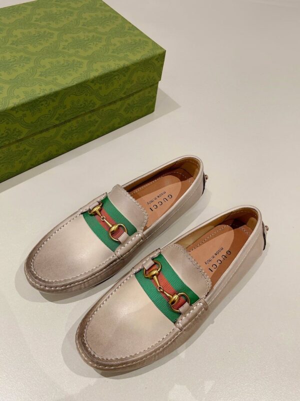 Gucci Women's Horsebit Driver With Web Distressed Beige