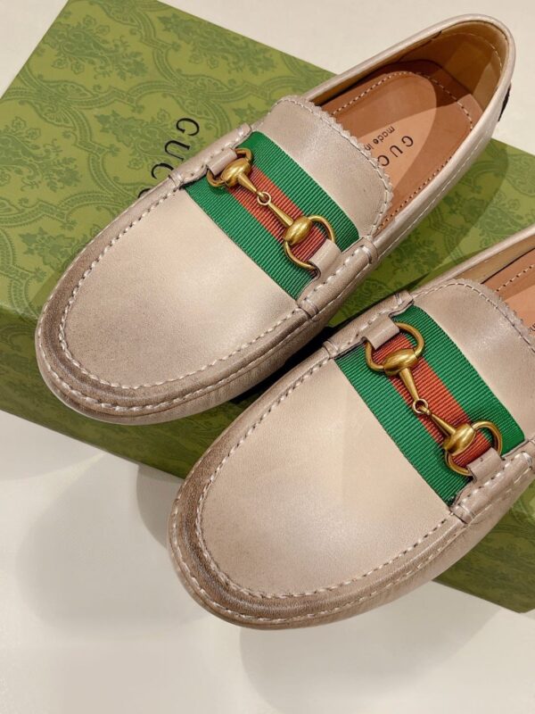 Gucci Women's Horsebit Driver With Web Distressed Beige