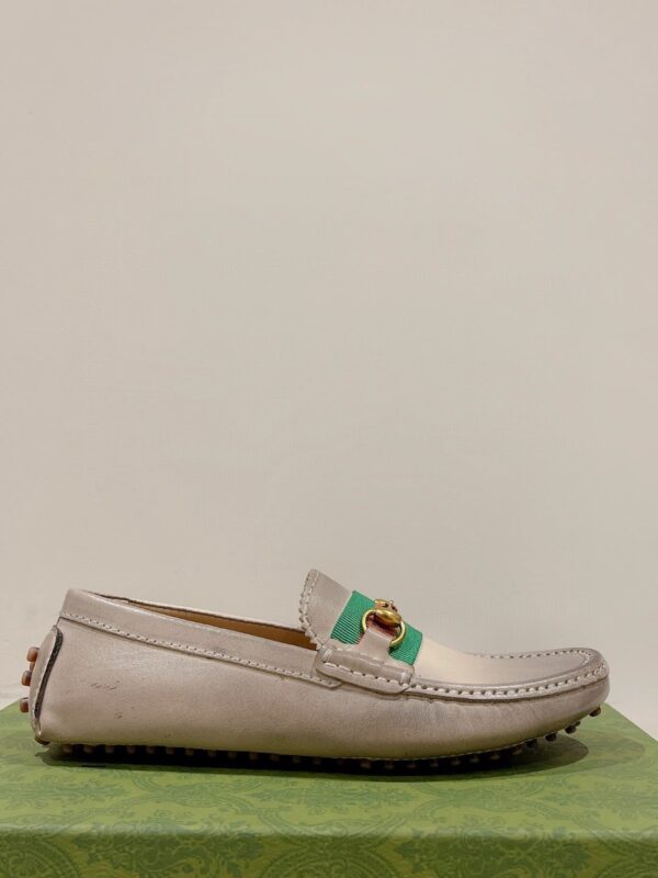 Gucci Women's Horsebit Driver With Web Distressed Beige