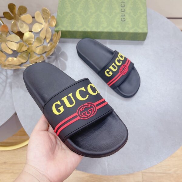 Gucci Women's Logo Rubber Slide Black Red And Yellow For Women 522887