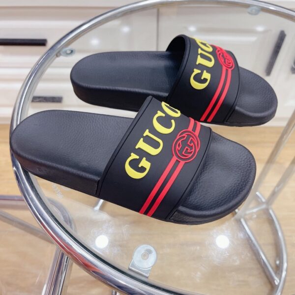 Gucci Women's Logo Rubber Slide Black Red And Yellow For Women 522887