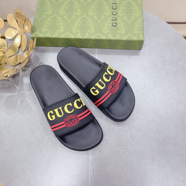 Gucci Women's Logo Rubber Slide Black Red And Yellow For Women 522887