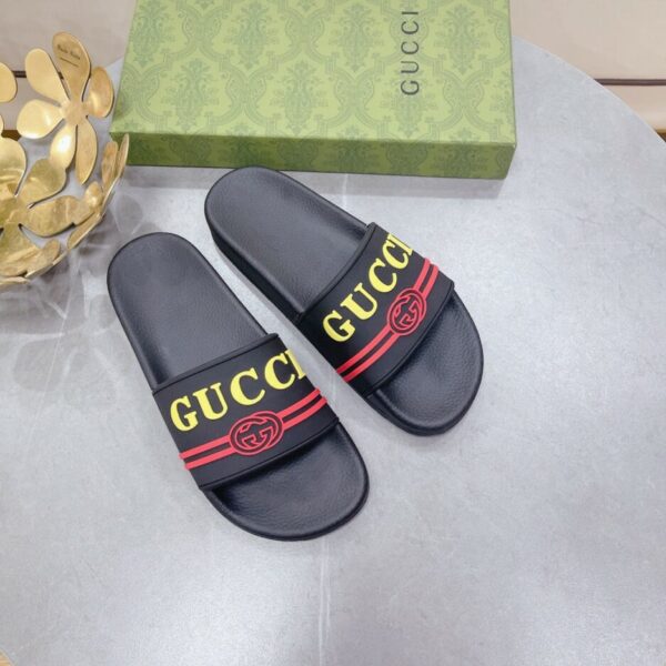 Gucci Women's Logo Rubber Slide Black Red And Yellow For Women 522887