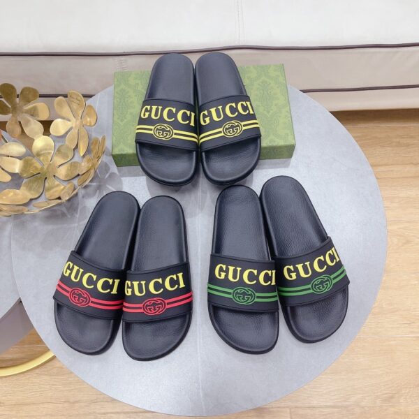 Gucci Women's Logo Rubber Slide Black Red And Yellow For Women 522887
