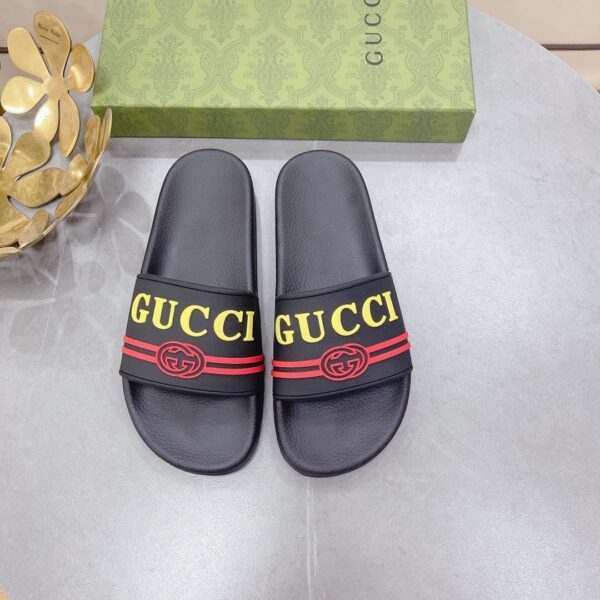 Gucci Women's Logo Rubber Slide Black Red And Yellow For Women 522887