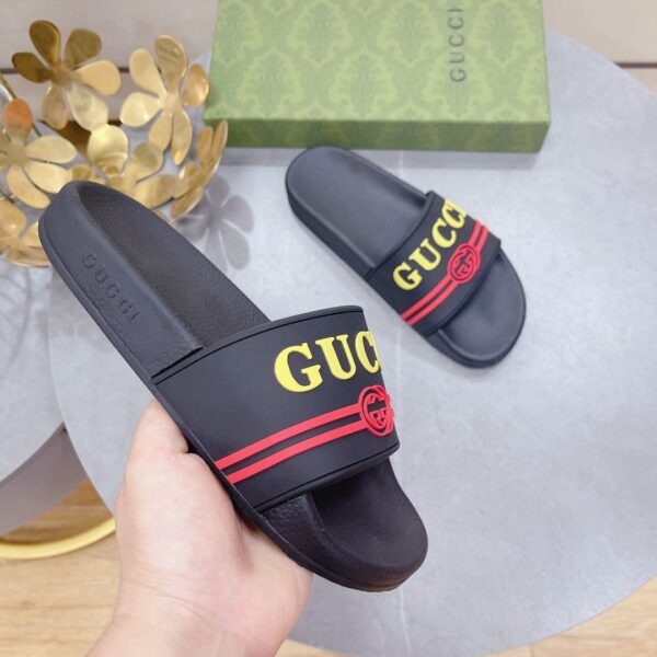 Gucci Women's Logo Rubber Slide Black Red And Yellow For Women 522887