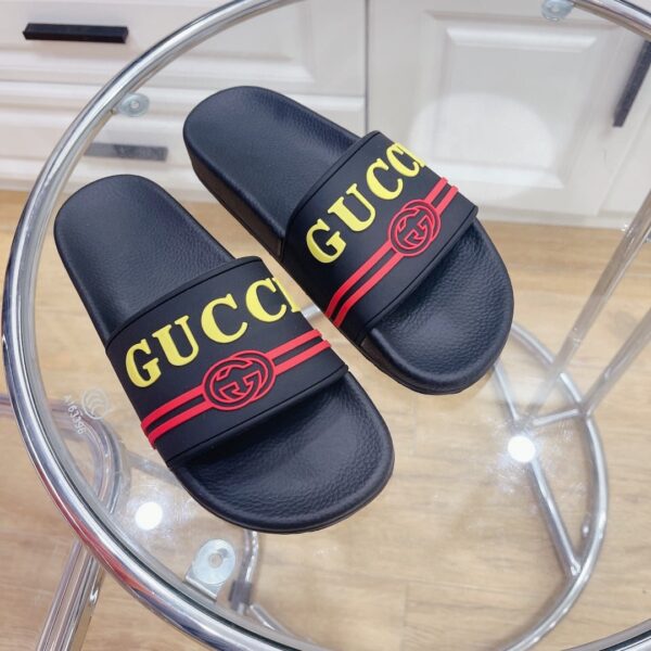 Gucci Women's Logo Rubber Slide Black Red And Yellow For Women 522887