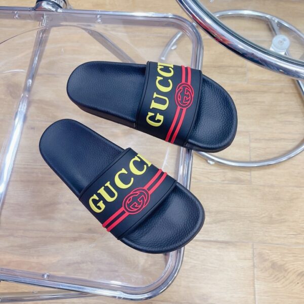 Gucci Women's Logo Rubber Slide Black Red And Yellow For Women 522887