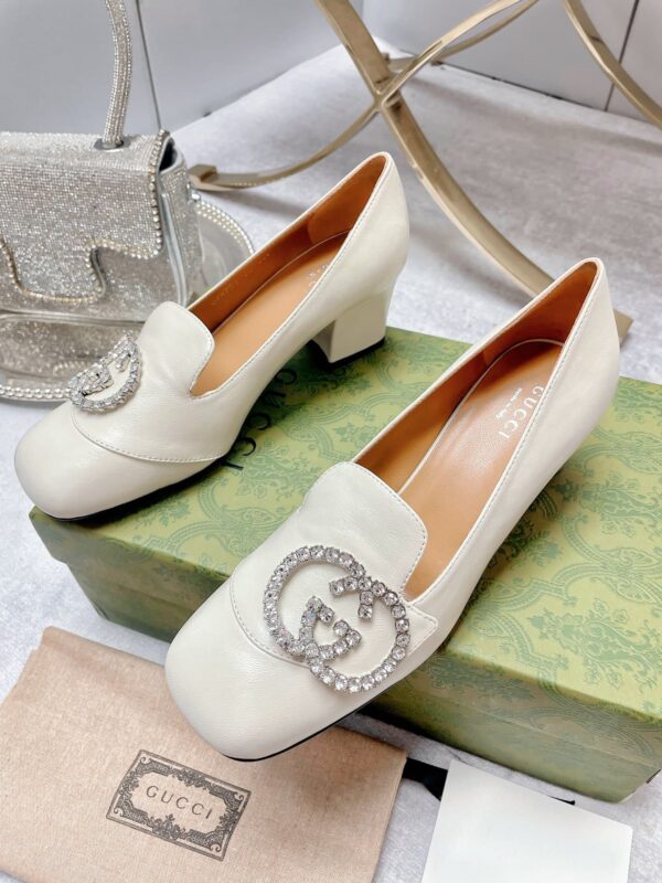 Gucci Women's Mid-Heel Pump With GG Logo White For Women GG