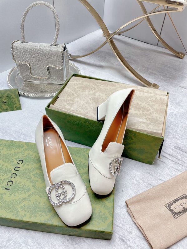 Gucci Women's Mid-Heel Pump With GG Logo White For Women GG