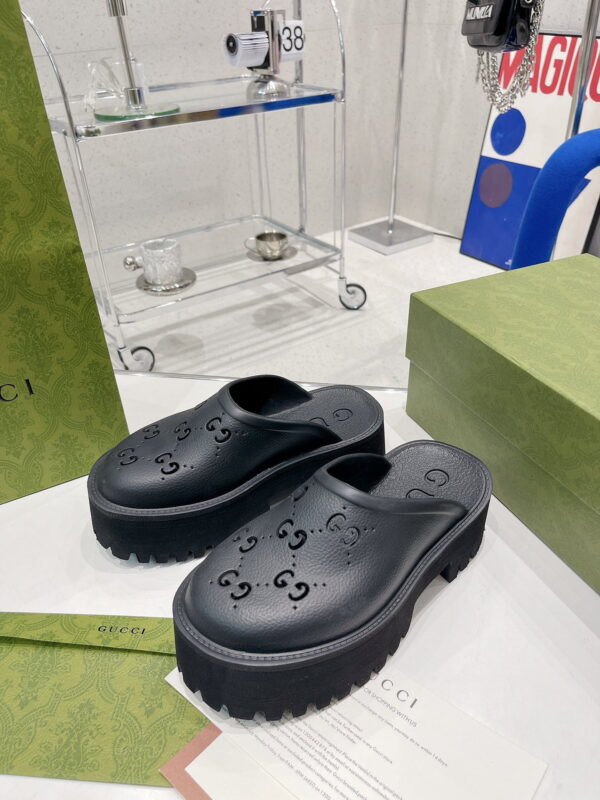 Gucci Women's Platform Perforated G Sandal Black For Women GG ‎663577 JFB00 1000