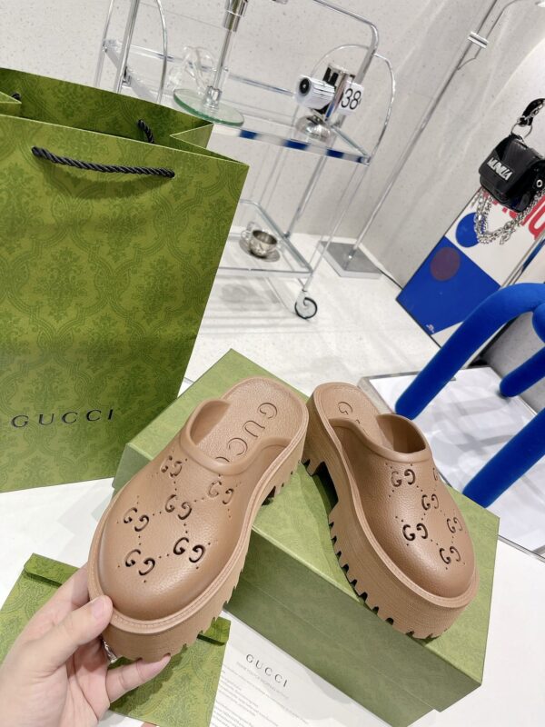 Gucci Women's Platform Perforated G Sandal Brown For Women GG