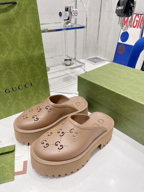Gucci Women's Platform Perforated G Sandal Brown For Women GG