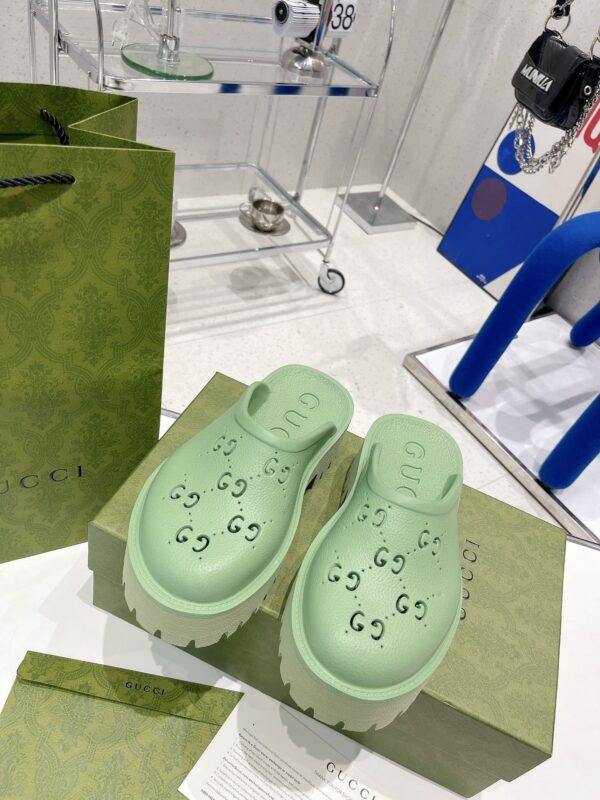 Gucci Women's Platform Perforated G Sandal Green For Women GG