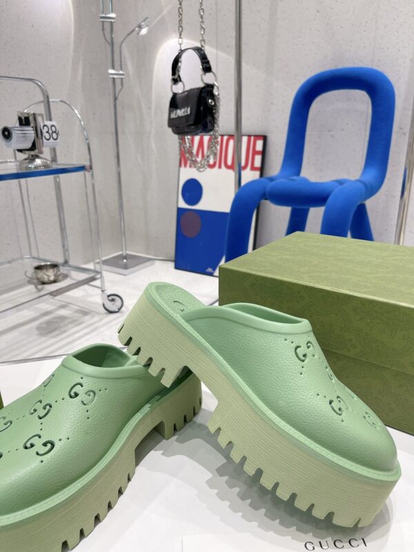 Gucci Women's Platform Perforated G Sandal Green For Women GG