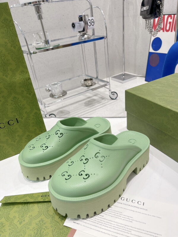 Gucci Women's Platform Perforated G Sandal Green For Women GG