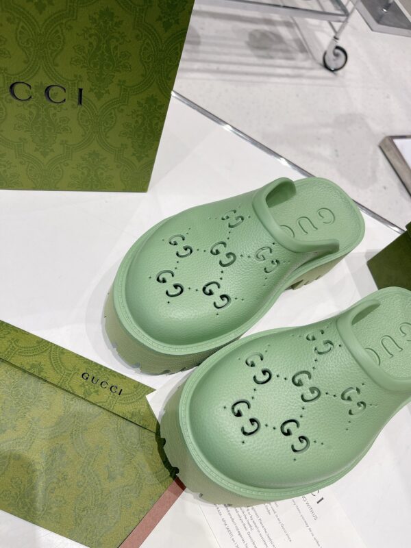 Gucci Women's Platform Perforated G Sandal Green For Women GG