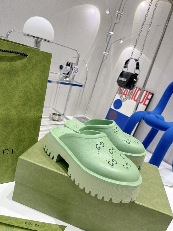 Gucci Women's Platform Perforated G Sandal Green For Women GG